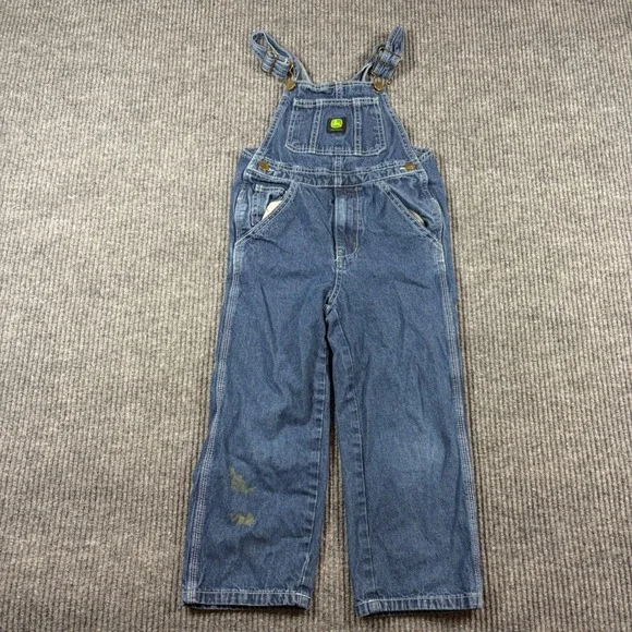 John Deere Kids Boys Blue Denim Overalls Size 6 Adjustable Straps Farming Style - Picture 1 of 9